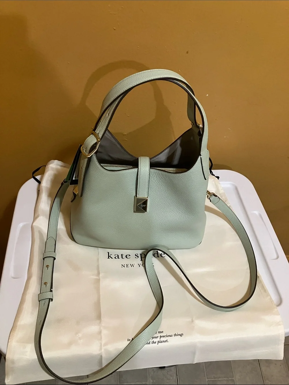 kate spade Mint Green Pebble Leather Crossbody ToteColor is Pistachio